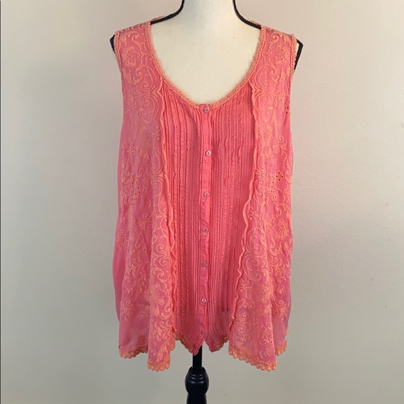 Johnny Was Tops - Johnny Was Embroidered Flowy Pink Dream Top